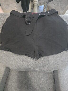Guess Black High-Waist Belted Shorts with Ring Detail